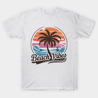 Beach Vibes Retro Surfer Palm Beach Vacation T-Shirt